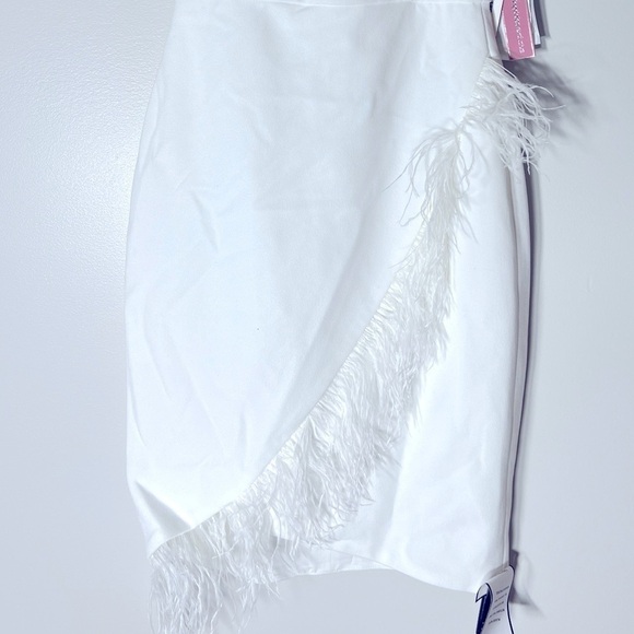 AQUA Feather Trim Dress SWEETHEART NECK Feather, New White gardenia size 0 - Picture 10 of 12